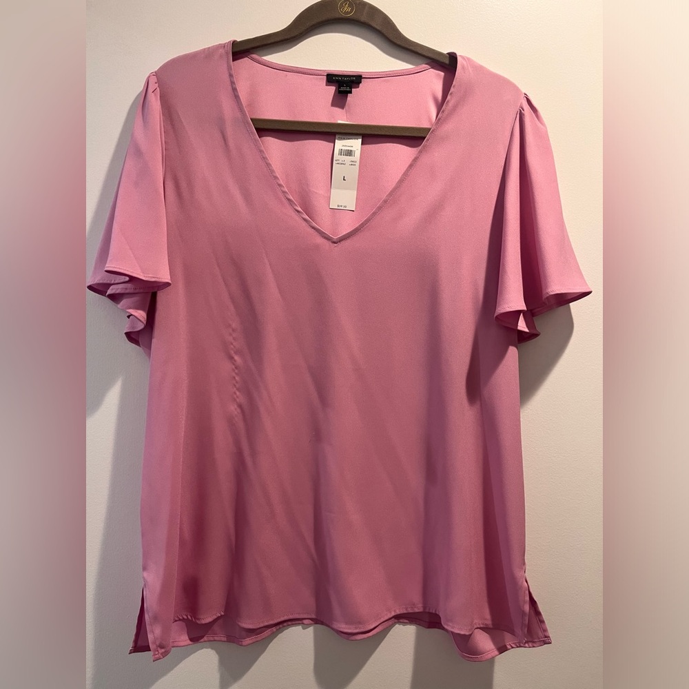 Ann Taylor silk blouse, flowy sleeves, pink color. size L